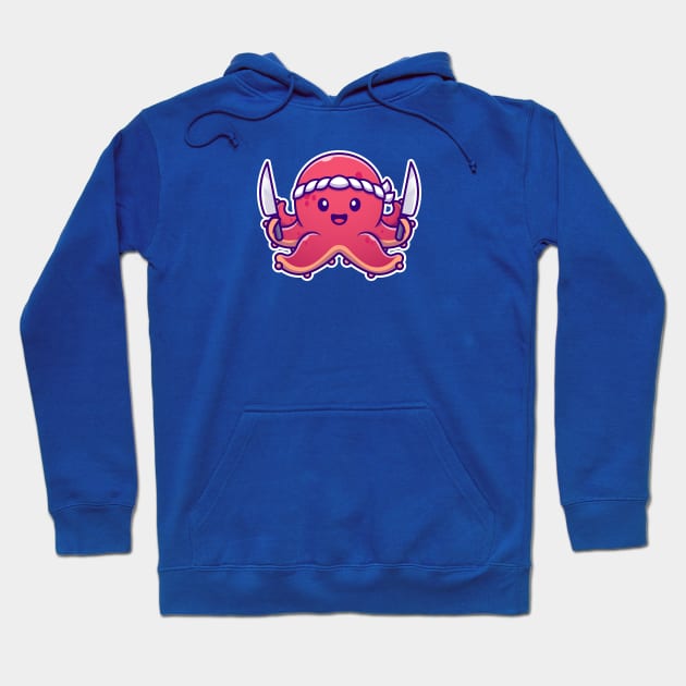 Octopus Chef Holding Knife Cartoon Hoodie by Catalyst Labs